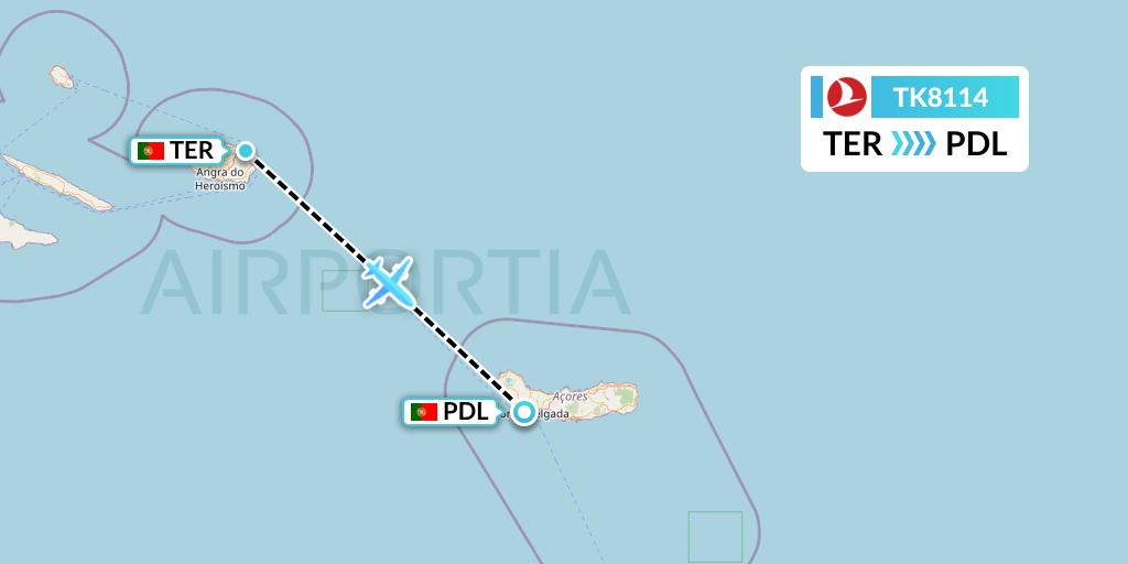 TK8114 Turkish Airlines Flight Map: Lajes to Ponta Delgada