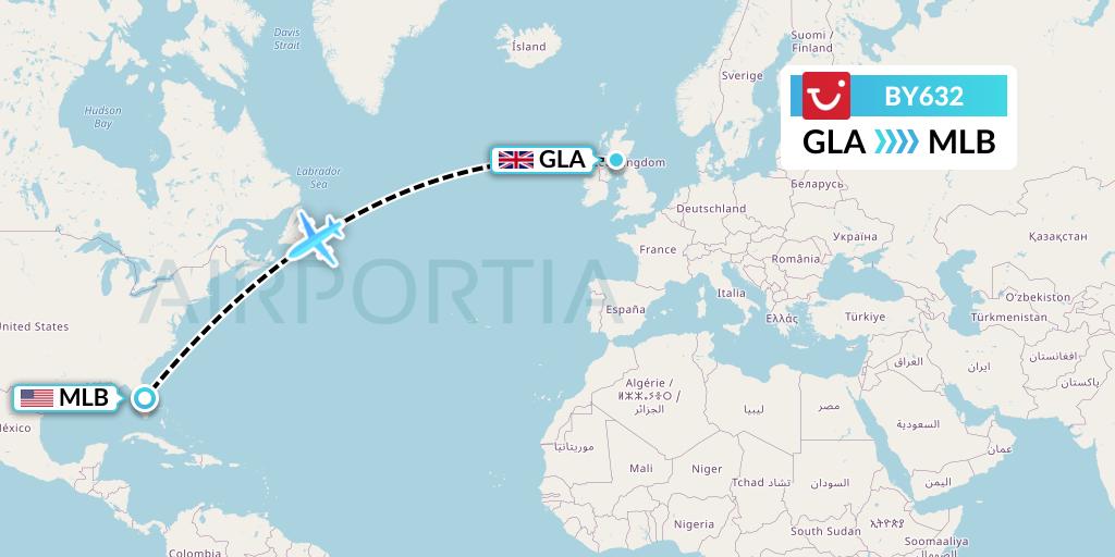 BY632 TUI Airways Flight Map: Glasgow to Melbourne