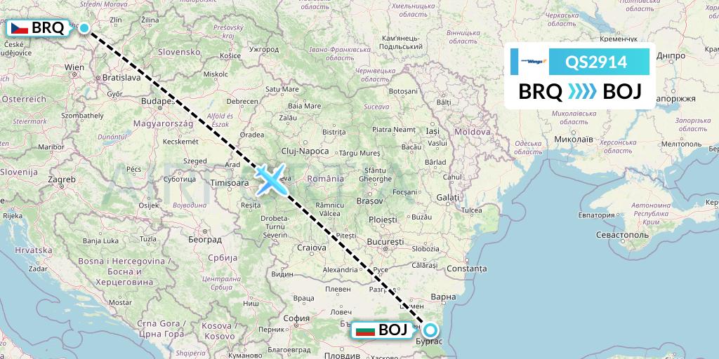 QS2914 Smartwings Flight Map: Brno to Burgas