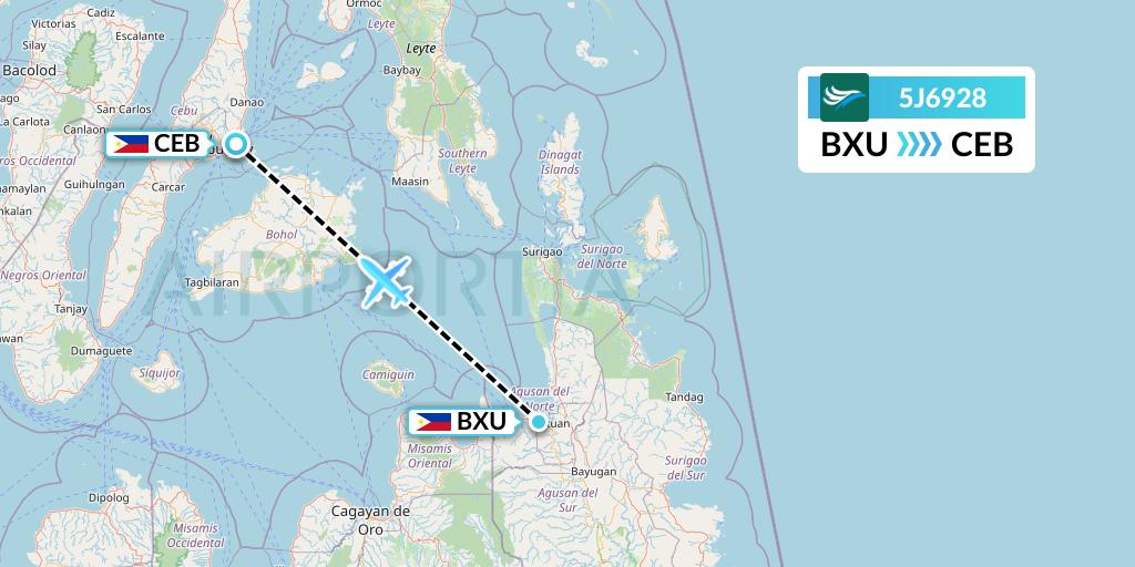 5J6928 CEBU Pacific Air Flight Map: Butuan to Cebu