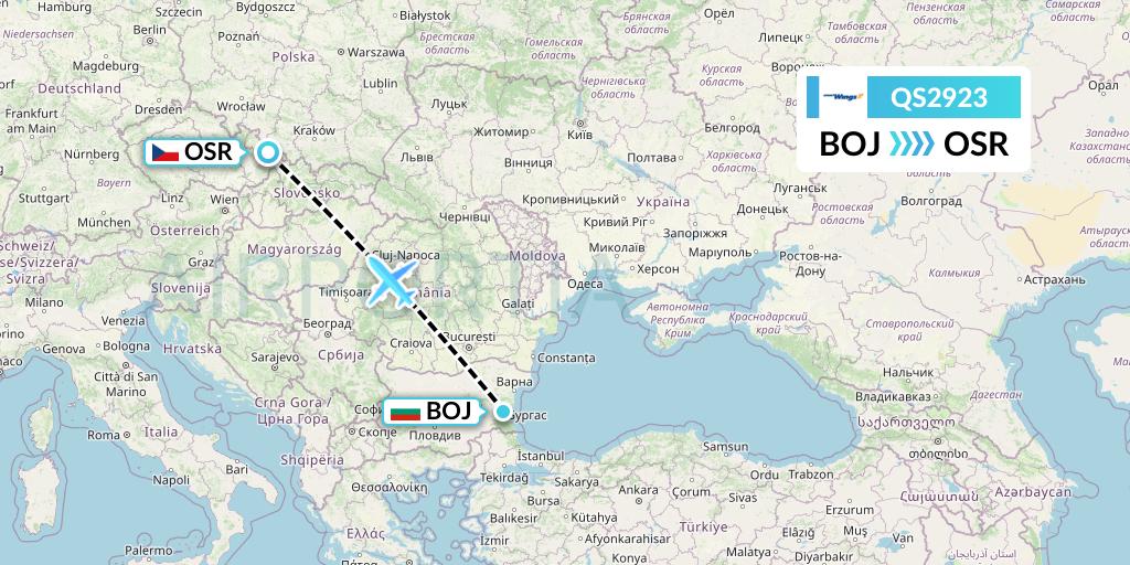 QS2923 Smartwings Flight Map: Burgas to Ostrava