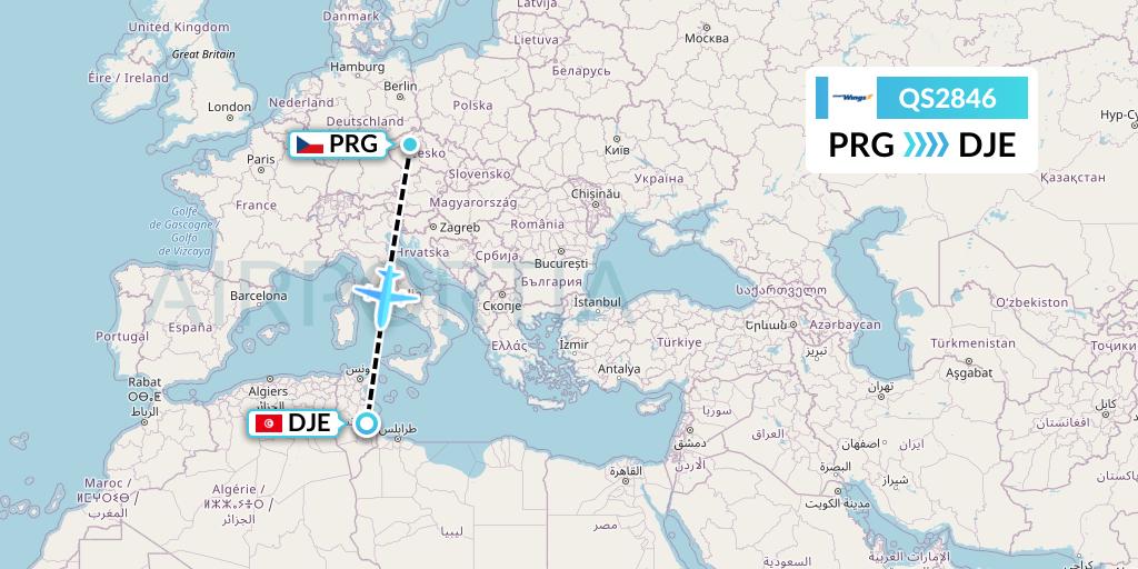 QS2846 Smartwings Flight Map: Prague to Djerba
