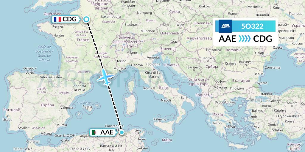 5O322 ASL Airlines France Flight Map: Annaba to Paris