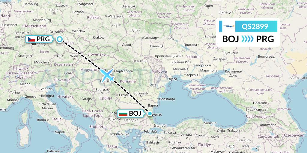QS2899 Smartwings Flight Map: Burgas to Prague