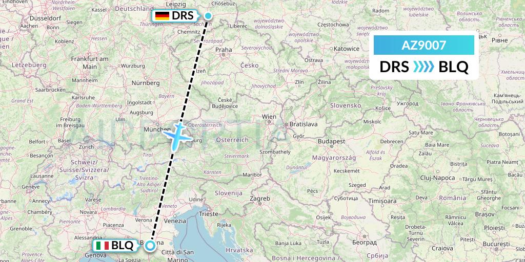 AZ9007 ITA Airways Flight Map: Dresden to Bologna