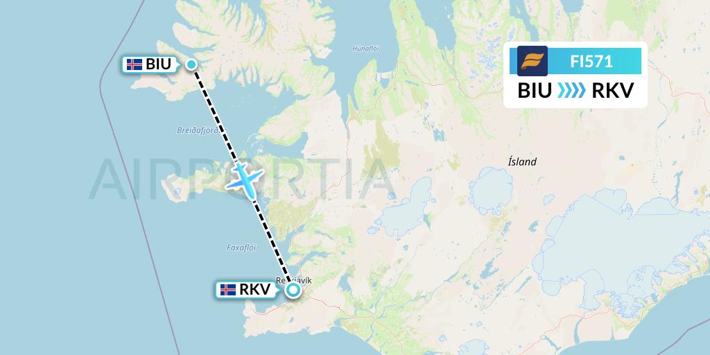 FI571 Icelandair Flight Map: Bildudalur to Reykjavik