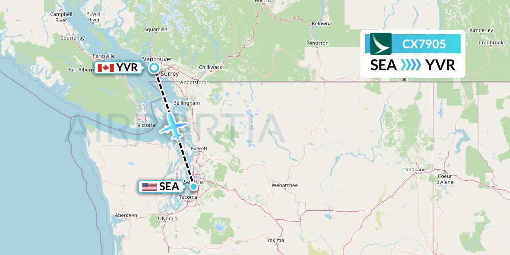 CX7905 Cathay Pacific Flight Map: Seattle to Vancouver