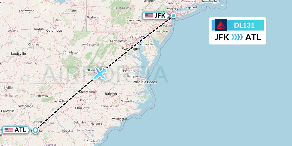 DL131 Delta Air Lines Flight Map: New York to Atlanta