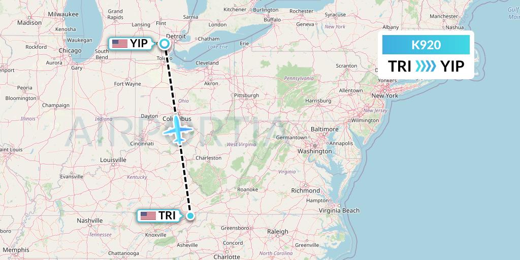 K920 Kalitta Charters Flight Map: Blountville to Detroit