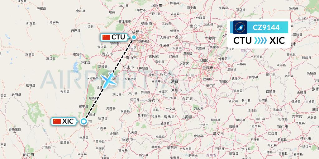 CZ9144 China Southern Airlines Flight Map: Chengdu to Xichang