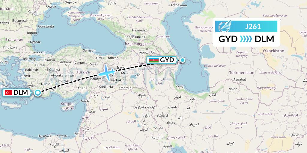 J261 Azerbaijan Airlines Flight Map: Baku to Dalaman