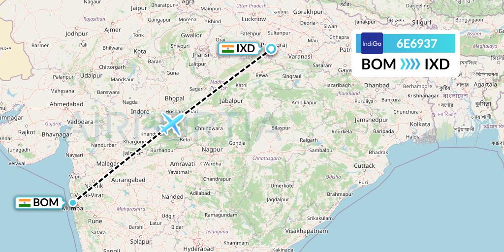 6E6937 IndiGo Airlines Flight Map: Mumbai to Allahabad