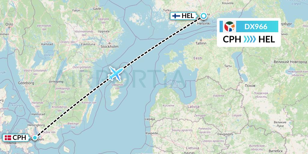 DX966 Danish Air Transport Flight Map: Copenhagen to Helsinki