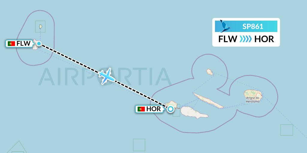 SP861 SATA Air Acores Flight Map: Flores to Horta