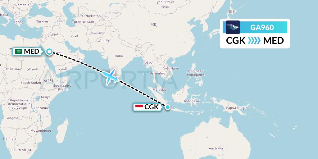 GA960 Garuda Indonesia Flight Map: Jakarta to Medina
