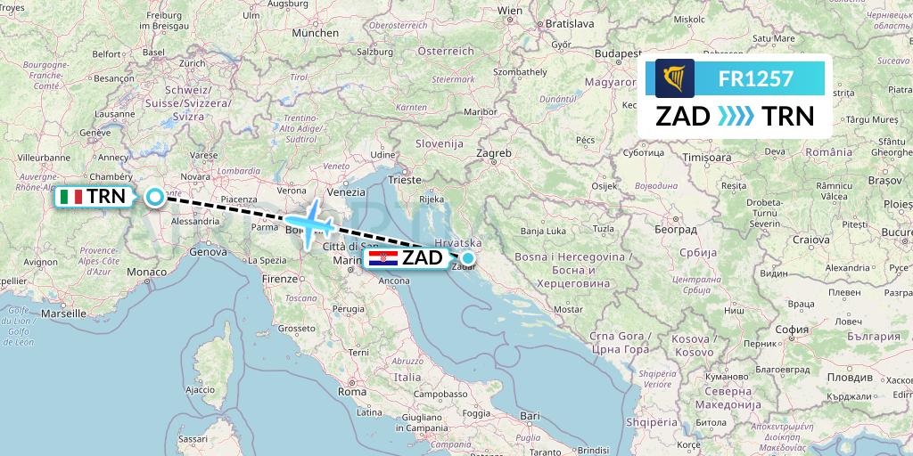 FR1257 Flight Status Ryanair Zadar to Turin (RYR1257)