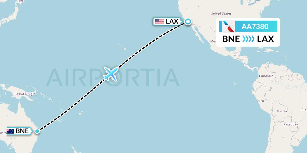 AA7380 American Airlines Flight Map: Brisbane to Los Angeles