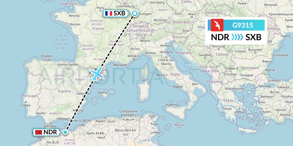 G9315 Air Arabia Flight Map: Nador to Strasbourg