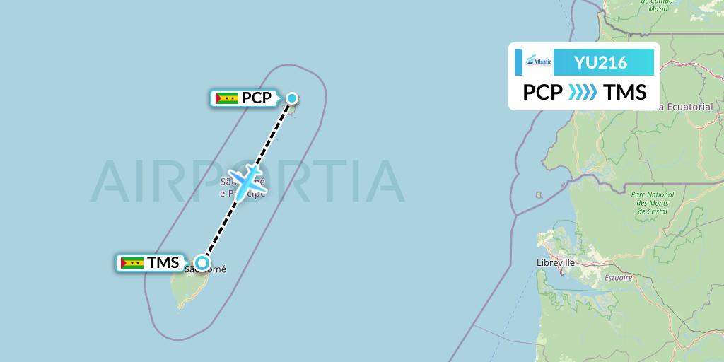 YU216 EuroAtlantic Airways Flight Map: Sao Tome and Principe to Sao Tome