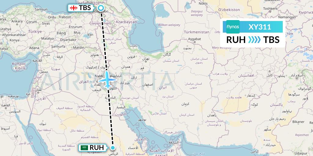 XY311 Flynas Flight Map: Riyadh to Tbilisi