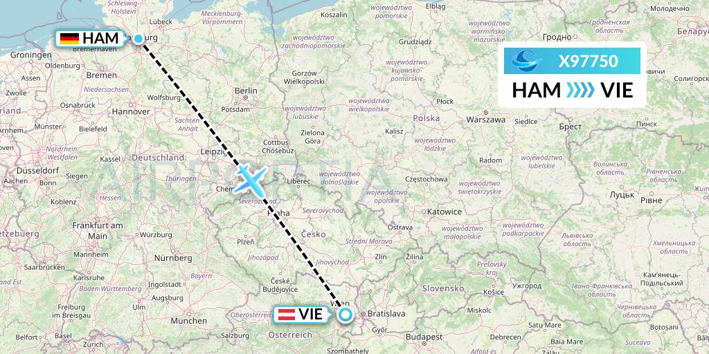 X97750 Avion Express Flight Map: Hamburg to Vienna