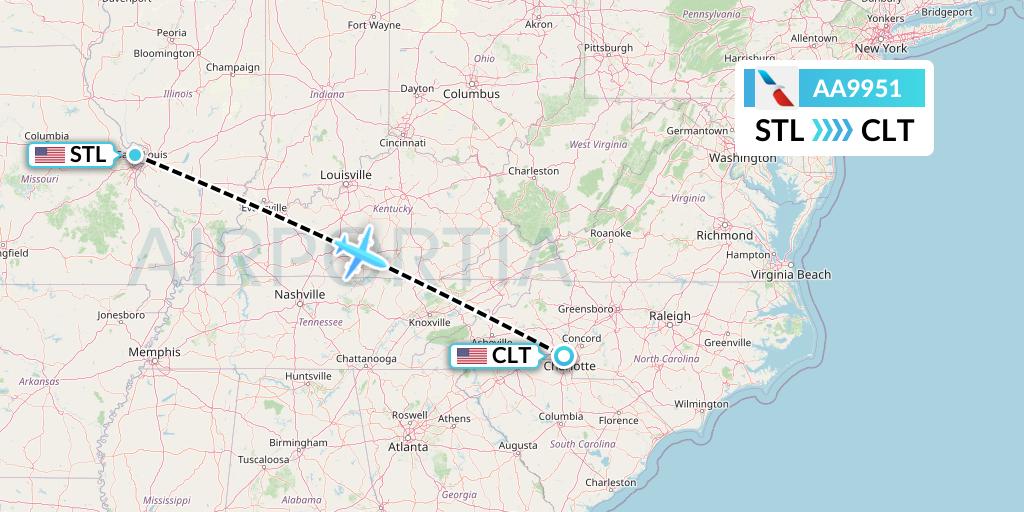 AA9951 American Airlines Flight Map: St. Louis to Charlotte