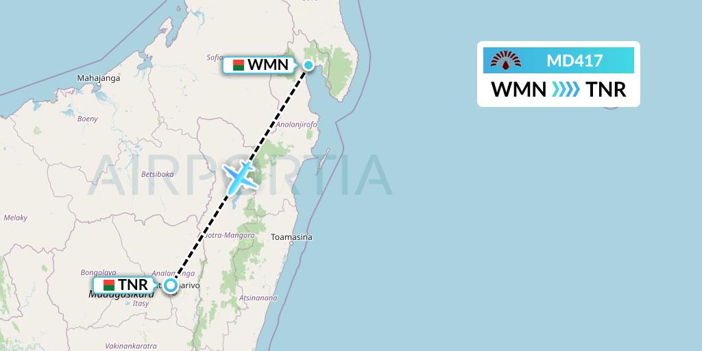 MD417 Air Madagascar Flight Map: Madagascar to Antananarivo