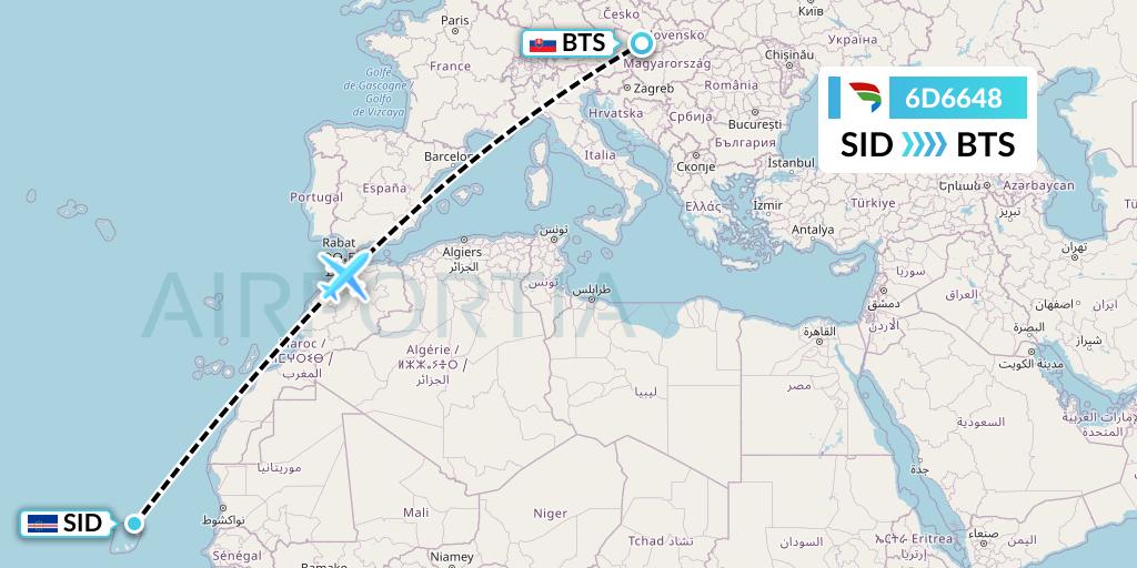 6D6648 Travel Service Slovakia Flight Map: Espargos to Bratislava