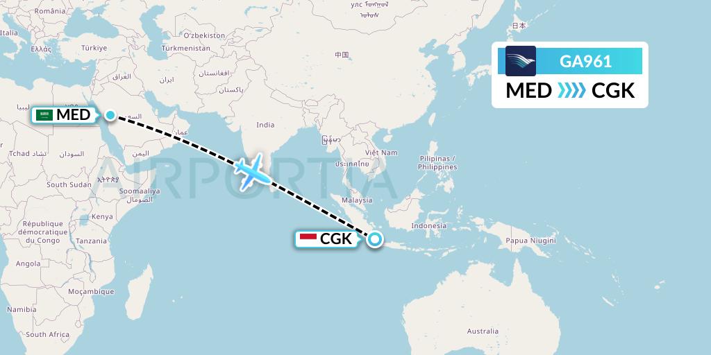 GA961 Garuda Indonesia Flight Map: Medina to Jakarta