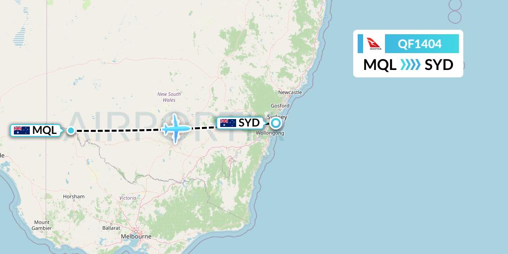 QF1404 Qantas Flight Map: Mildura to Sydney