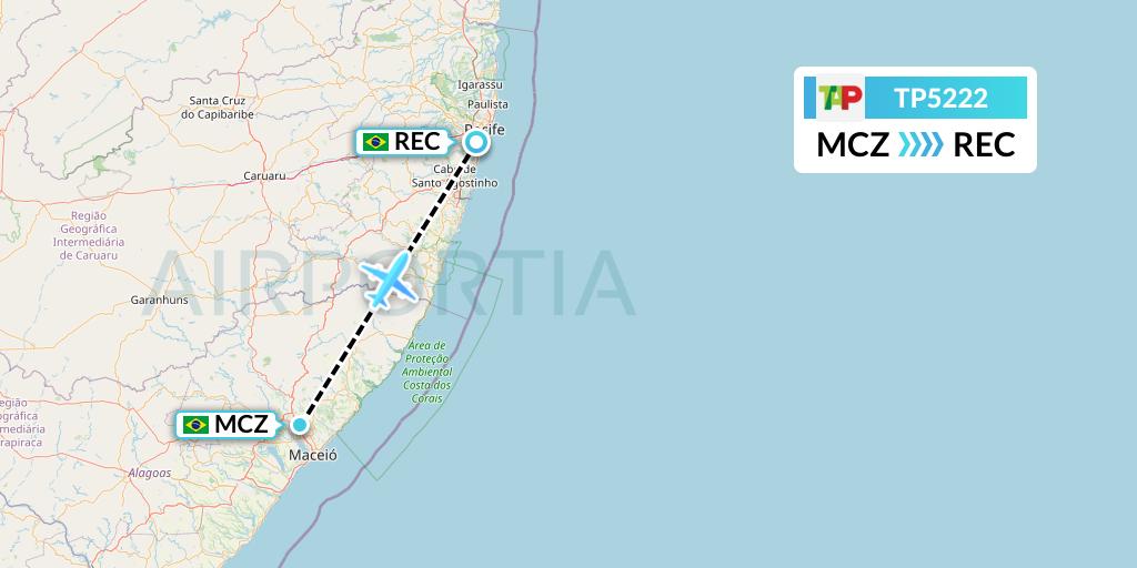 TP5222 TAP Portugal Flight Map: Maceio to Recife