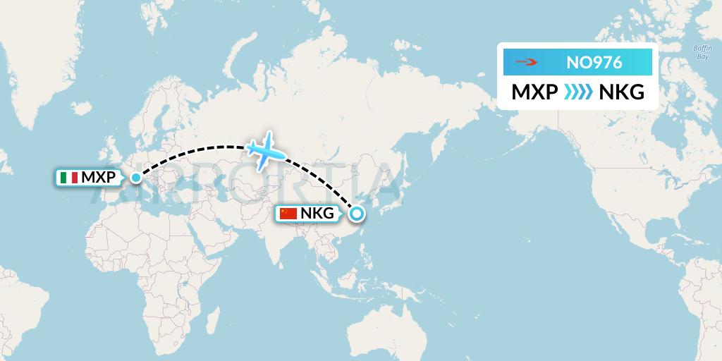 NO976 Neos Flight Map: Milan to Nanjing