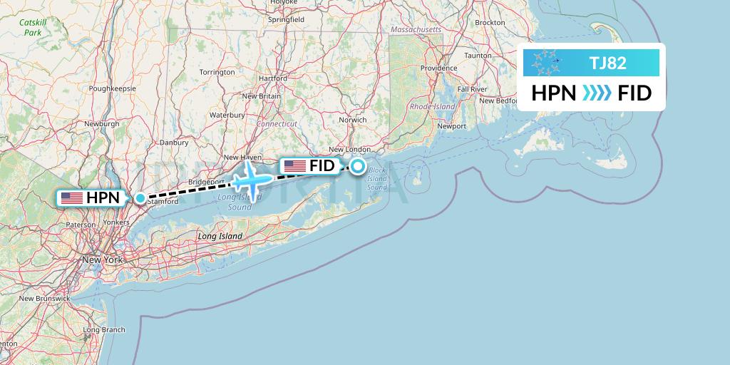 TJ82 Tradewind Aviation Flight Map: White Plains to Fishers Island