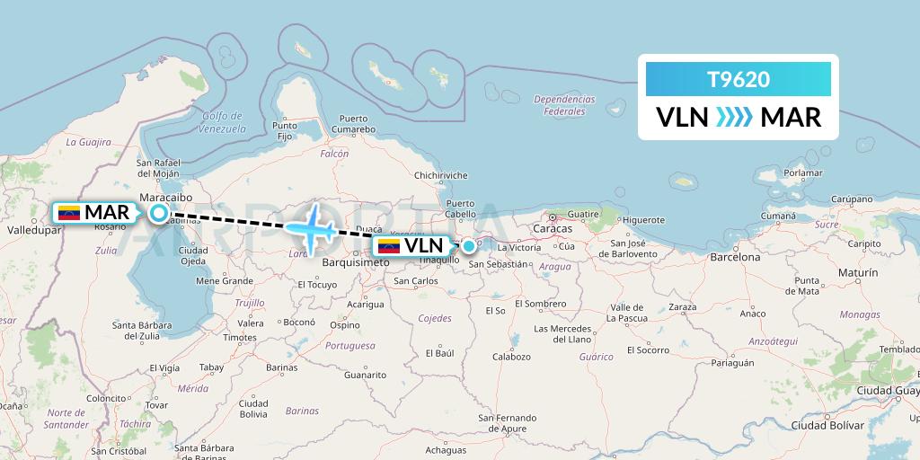 T9620 Turpial Airlines Flight Map: Valencia to Maracaibo