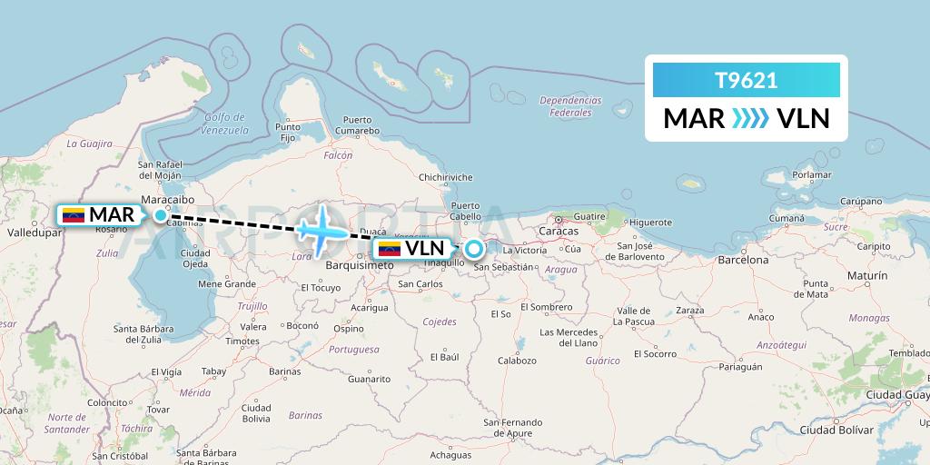 T9621 Turpial Airlines Flight Map: Maracaibo to Valencia