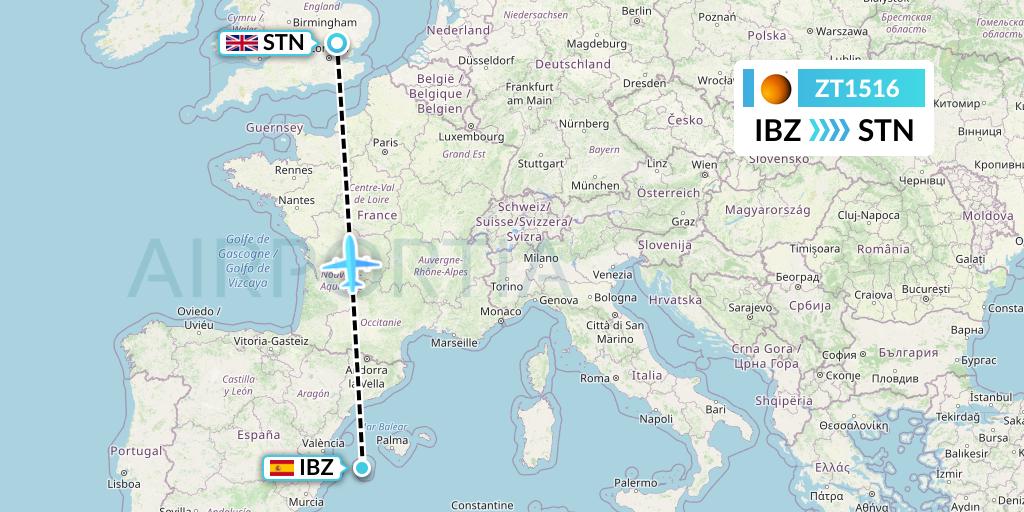 ZT1516 Titan Airways Flight Map: Ibiza to London