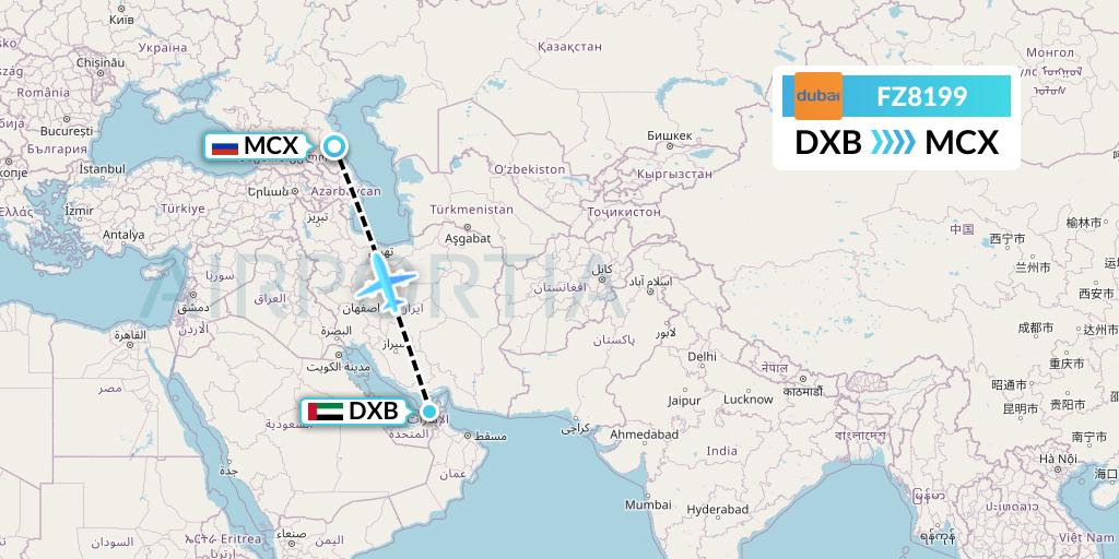 FZ8199 FlyDubai Flight Map: Dubai to Makhachkala