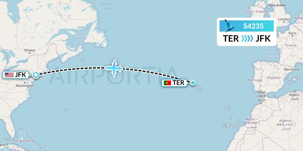 S4235 Azores Airlines Flight Map: Lajes to New York