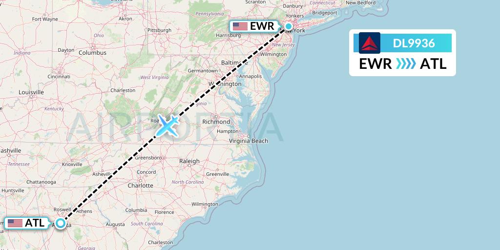 DL9936 Delta Air Lines Flight Map: New York to Atlanta