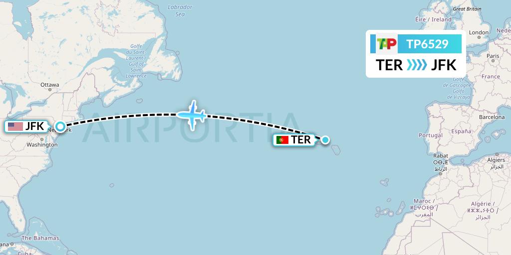 TP6529 TAP Portugal Flight Map: Lajes to New York
