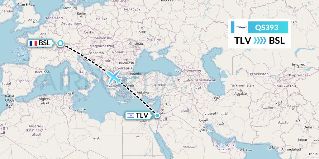 QS393 Smartwings Flight Map: Tel Aviv to Basel