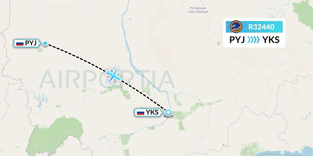 R32440 Yakutia Airlines Flight Map: Udachny to Yakutsk