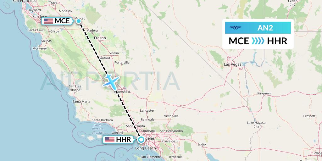 AN2 Advanced Air Flight Map: Merced to Hawthorne