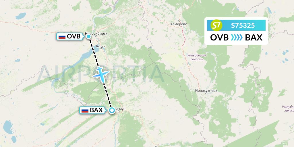S75325 S7 Airlines Flight Map: Novosibirsk to Barnaul