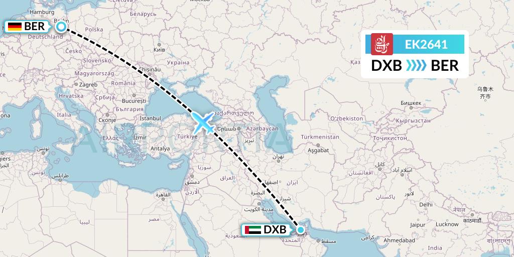 EK2641 Emirates Flight Map: Dubai to Berlin