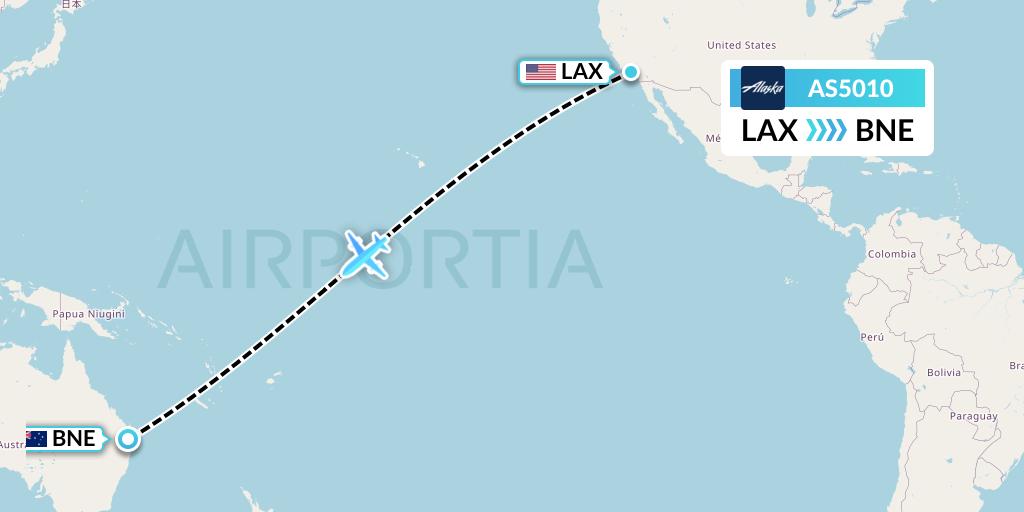 AS5010 Alaska Airlines Flight Map: Los Angeles to Brisbane