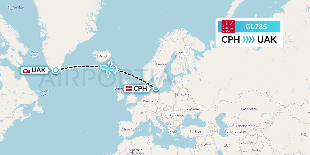 GL785 Air Greenland Flight Map: Copenhagen to Narsarsuaq