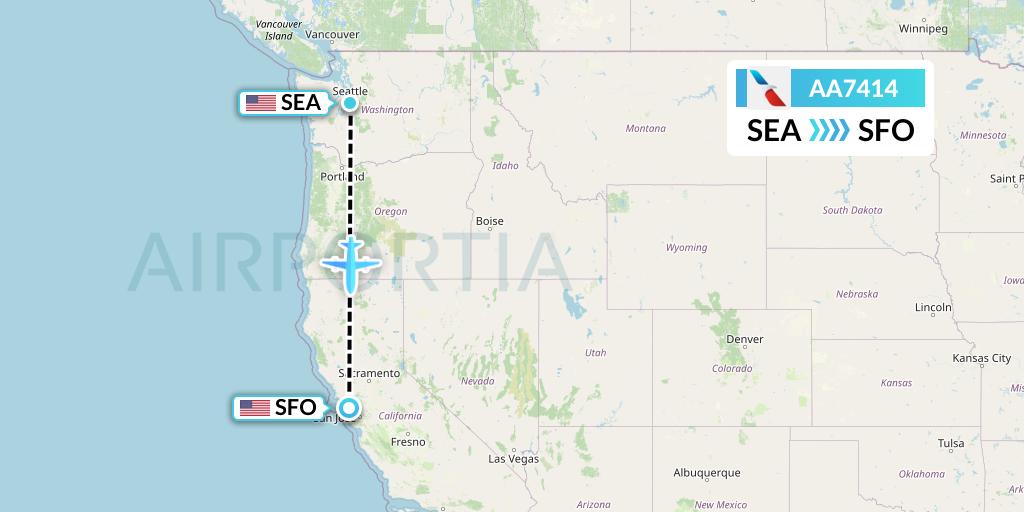 AA7414 American Airlines Flight Map: Seattle to San Francisco