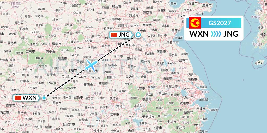 GS2027 Tianjin Airlines Flight Map: Wanzhou to Jining