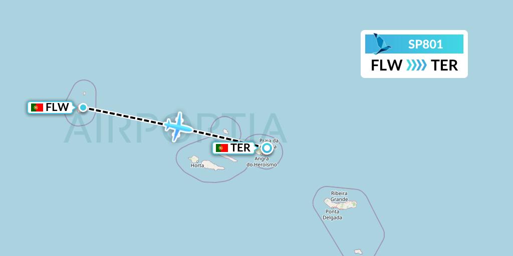 SP801 SATA Air Acores Flight Map: Flores to Lajes